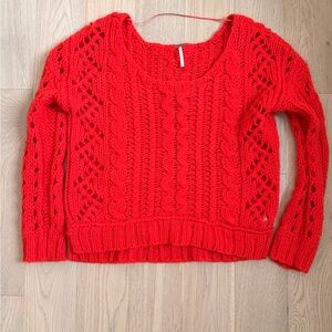 Free People Orange/Red Open-Knit Cable Sweater